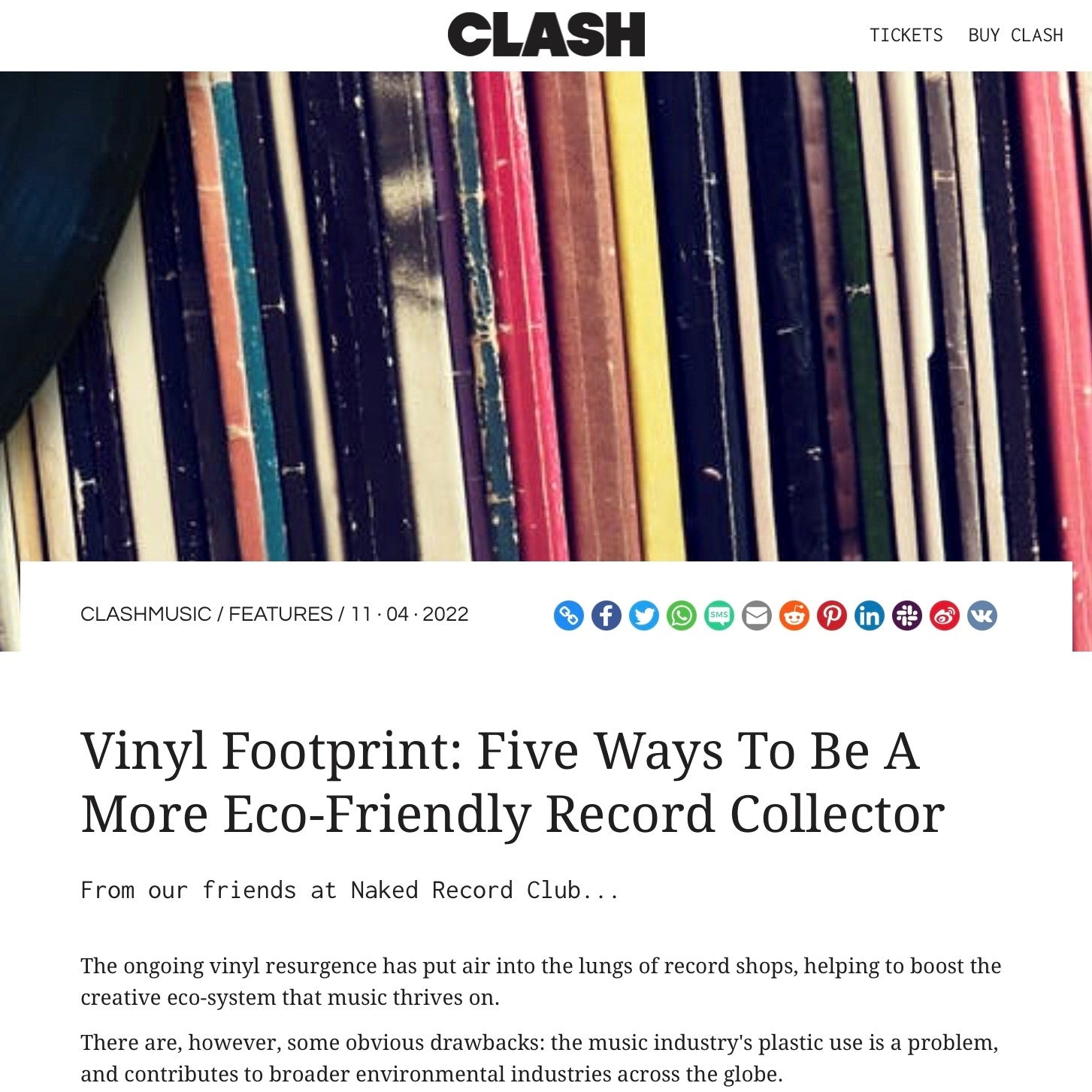 NAKED in CLASH Magazine: 5 Ways To Be A More Eco-Friendly Record Collector